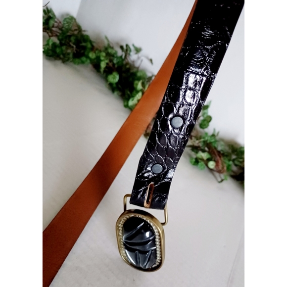 Genuine Alligator Leather Solid Brass Buckle Belt - Black - Picture 10 of 16